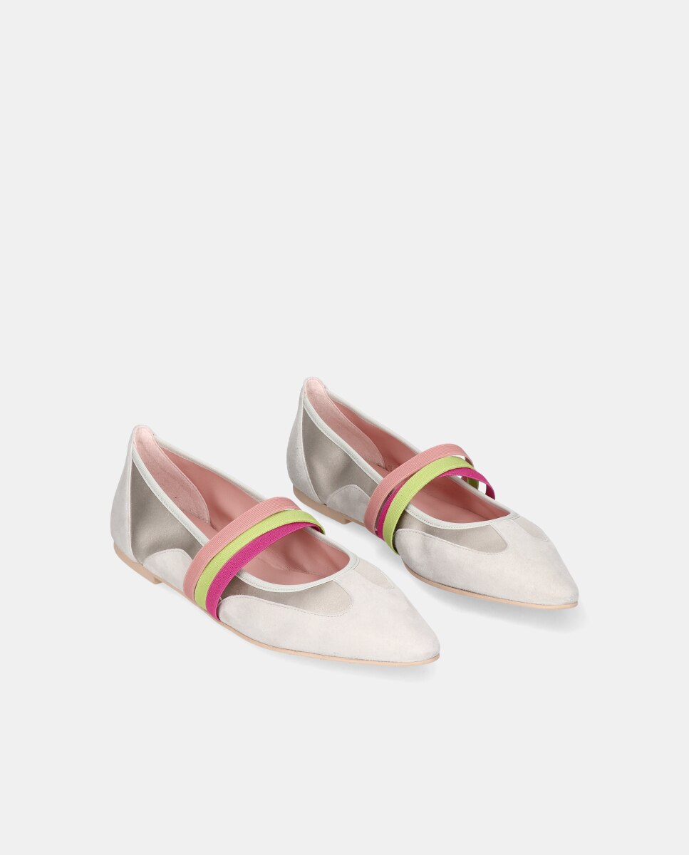 Bailarinas Tyra de mujer en napa metalizada y ante - Pretty Ballerinas - Gris Gris-3