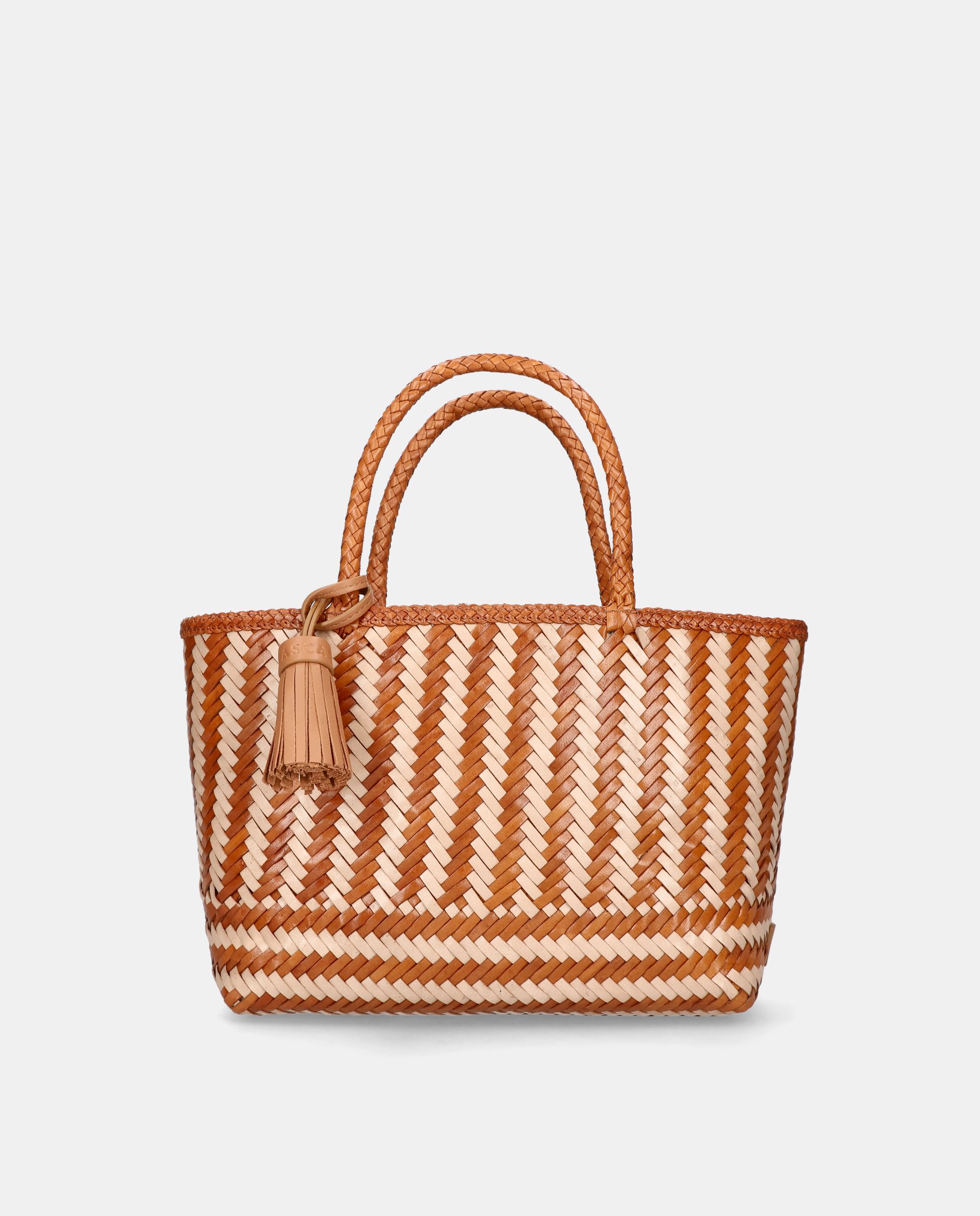 Bolso tote woven en piel entrelazada con asa y borla decorativa - Mascaró - Marrón Marrón-1
