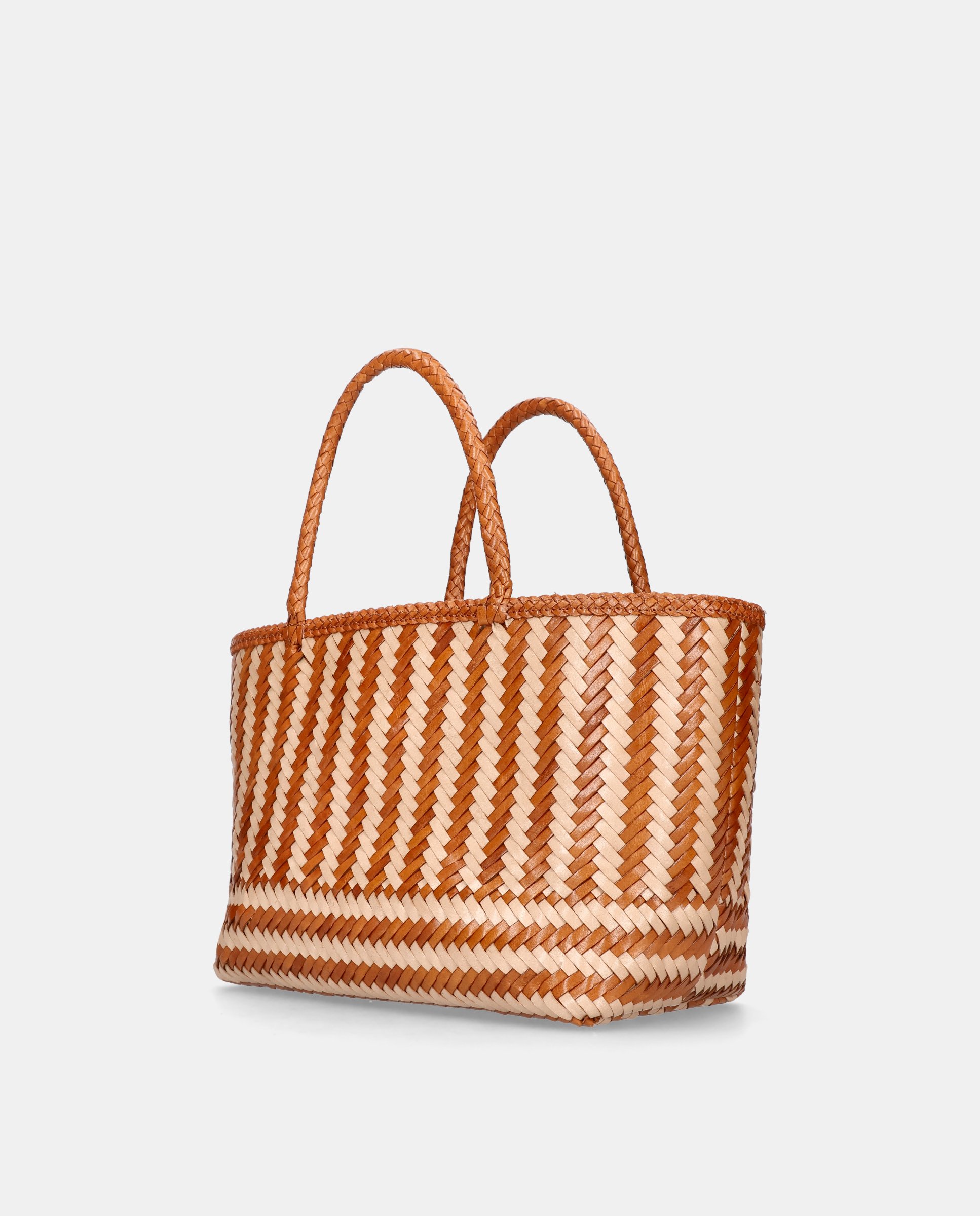 Bolso tote woven en piel entrelazada con asa y borla decorativa - Mascaró - Marrón Marrón-3