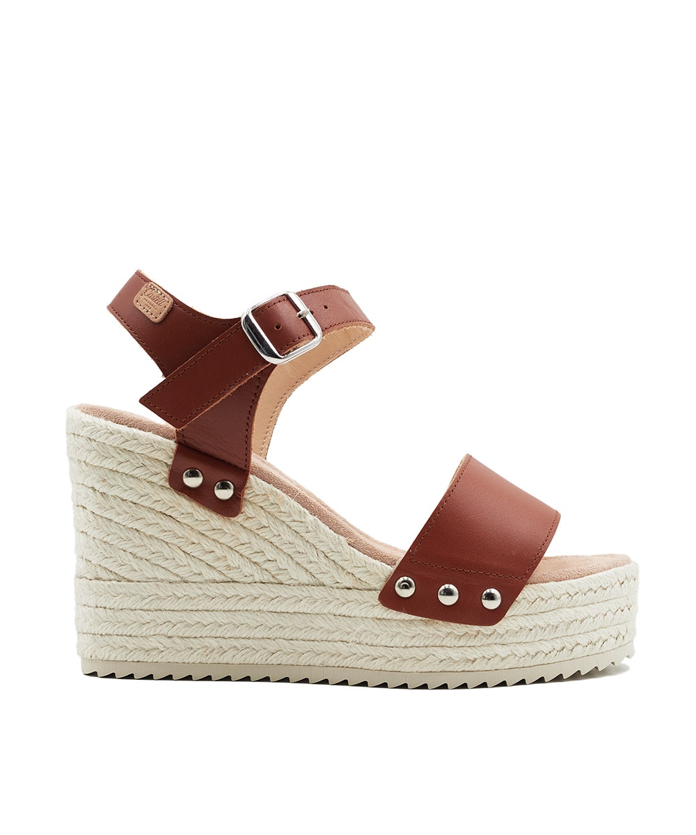 Sandalias de cuña de mujer en piel y yute - CASTELL MENORCA - Marrón Marrón-1