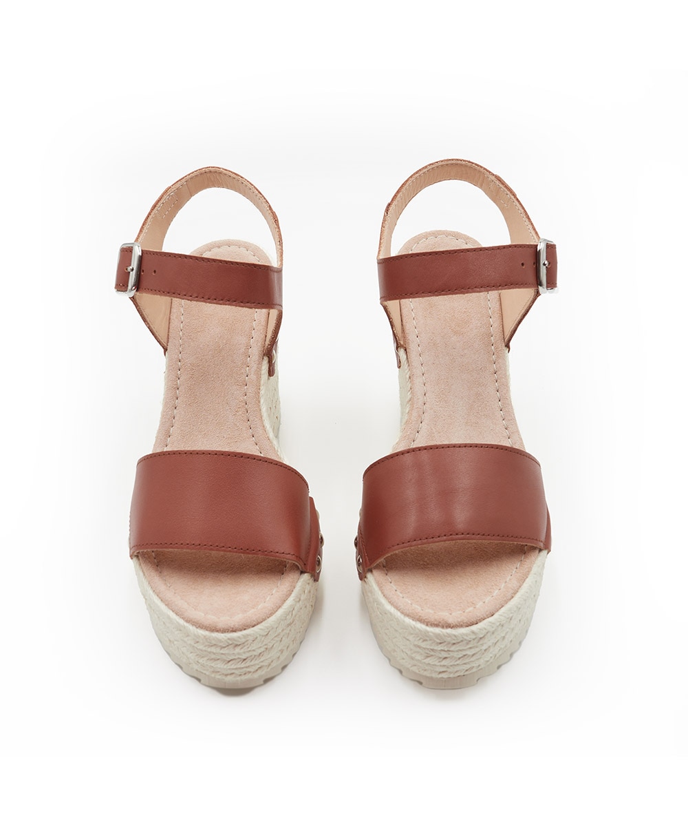 Sandalias de cuña de mujer en piel y yute - CASTELL MENORCA - Marrón Marrón-3