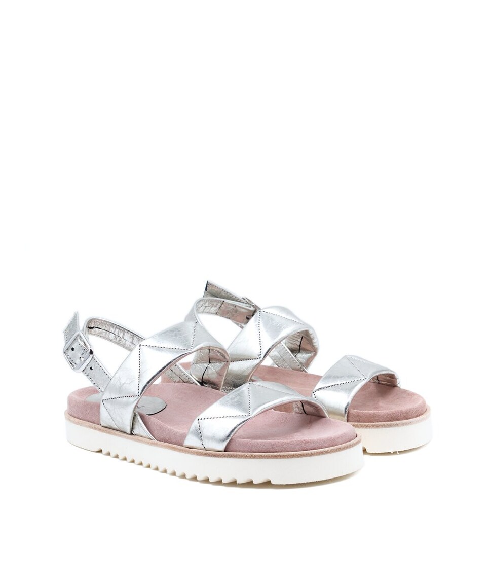 Sandalias planas anatómicas de mujer tira acolchada en plata