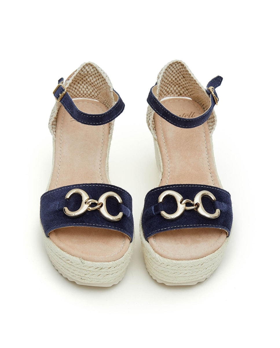 Alpargatas de cuña de mujer con adorno azul marino - CASTELL MENORCA - Azul / Blanco Azul / Blanco-3