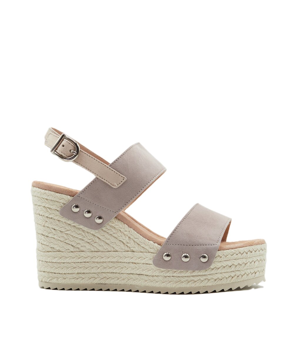 Sandalias de cuña de mujer de ante - CASTELL MENORCA - Gris Gris-1