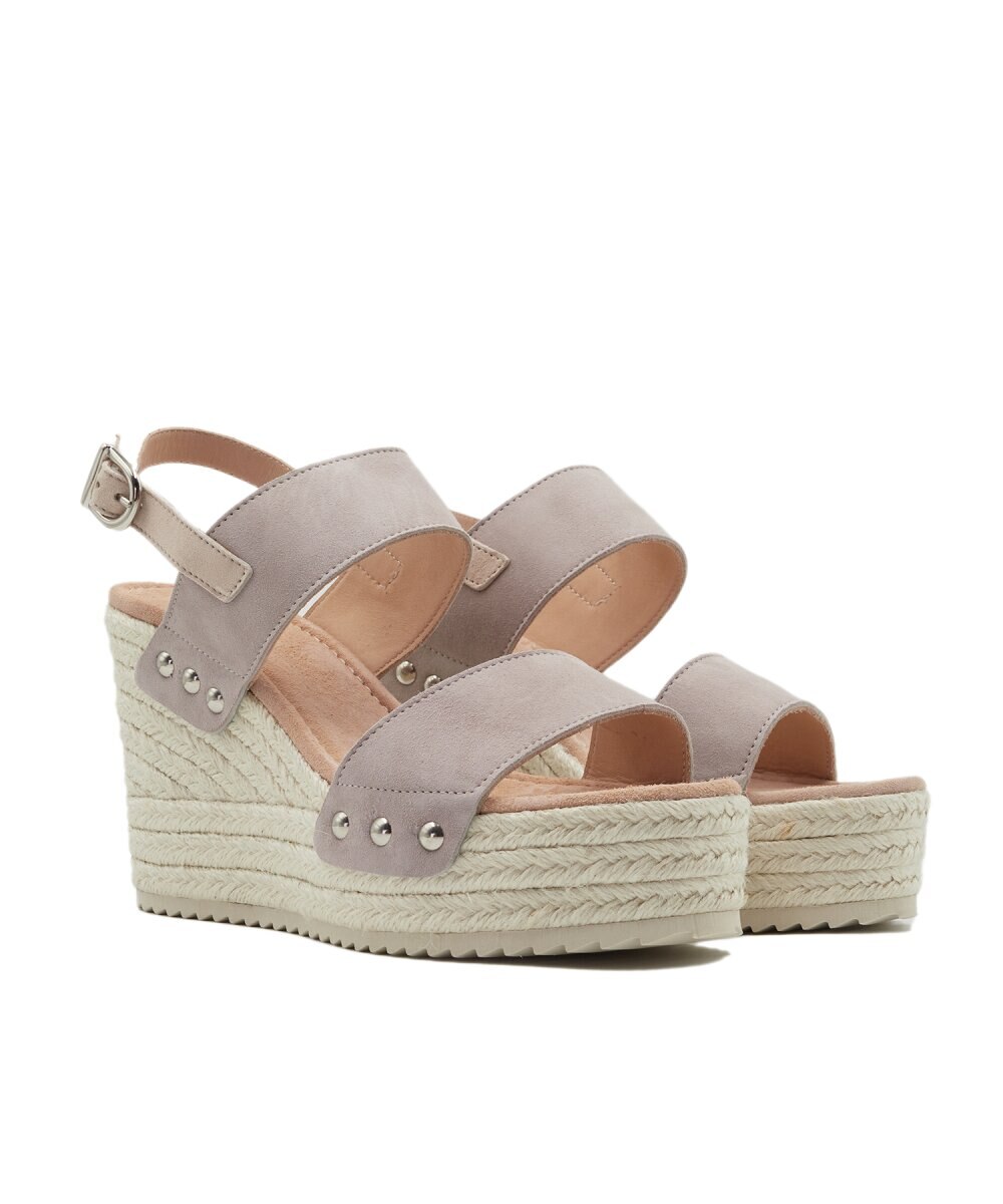 Sandalias de cuña de mujer de ante - CASTELL MENORCA - Gris Gris-3