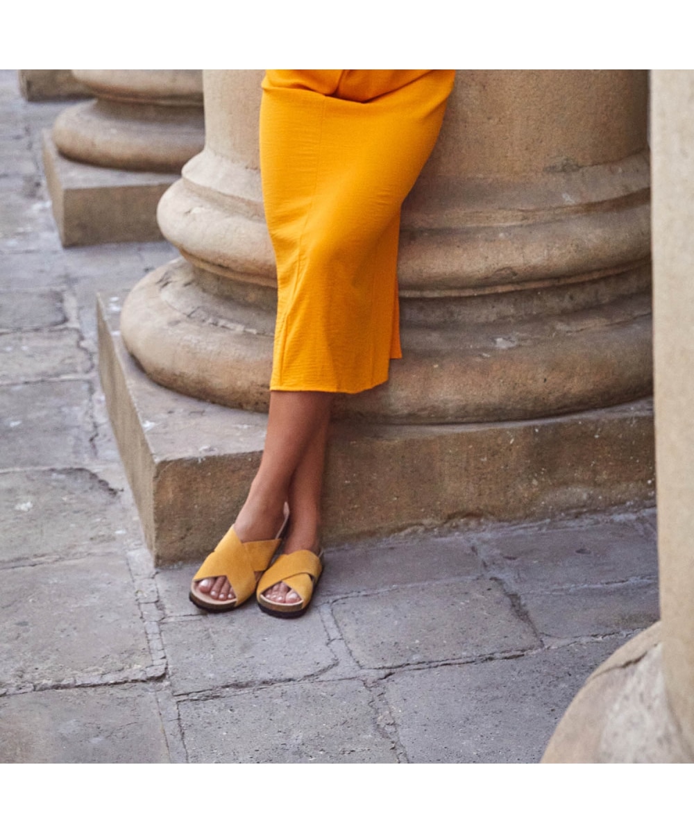 Sandalias de mujer de tiras cruzadas amarillas - CASTELL MENORCA - Amarillo Amarillo-2