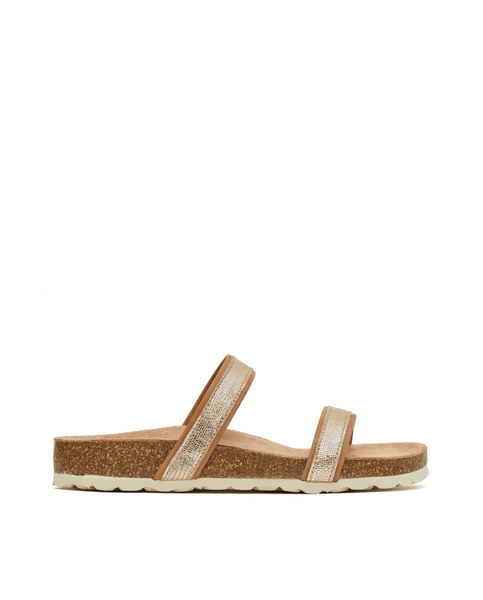 Sandalias de mujer con tiras metalizadas - CASTELL MENORCA - Beige Beige-1