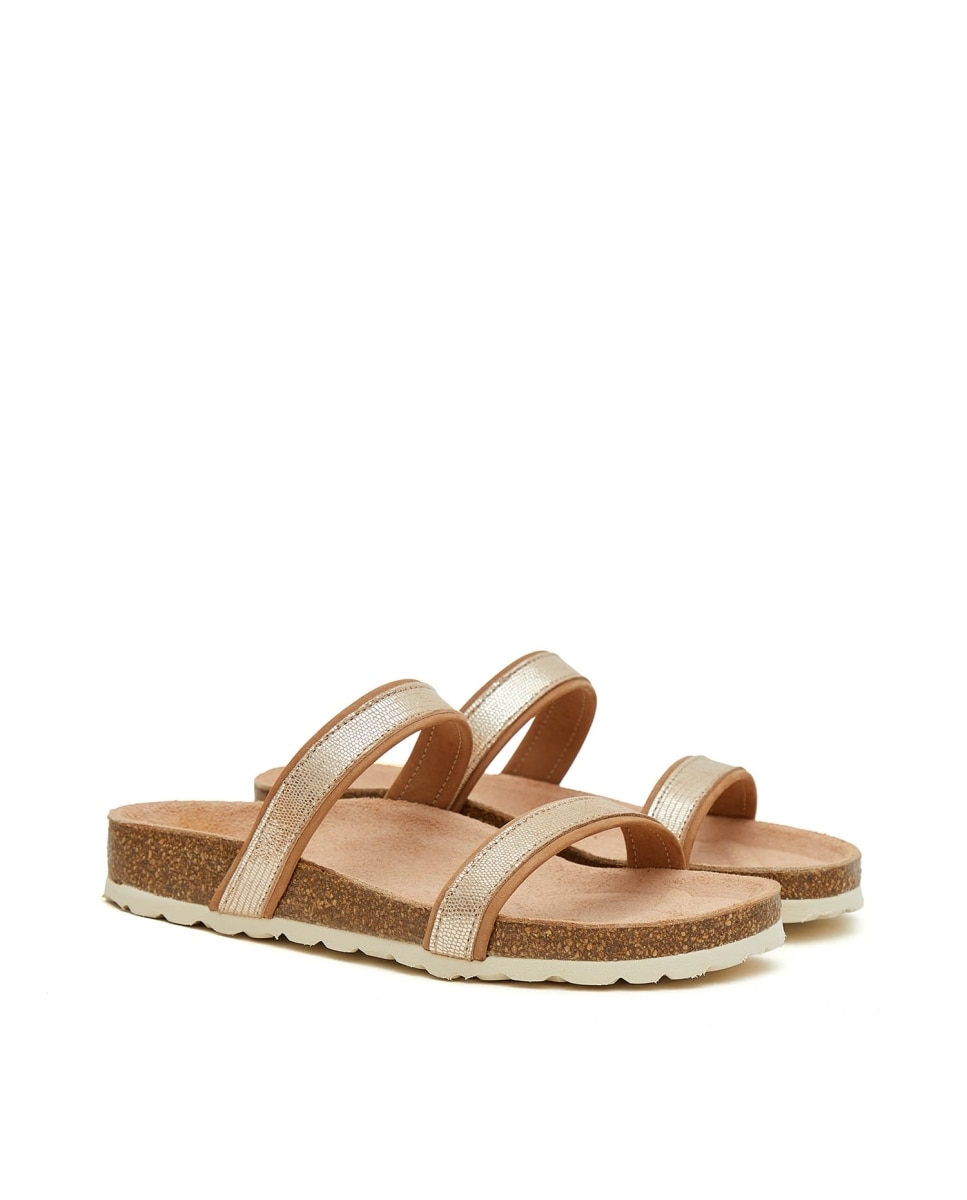 Sandalias de mujer con tiras metalizadas - CASTELL MENORCA - Beige Beige-2
