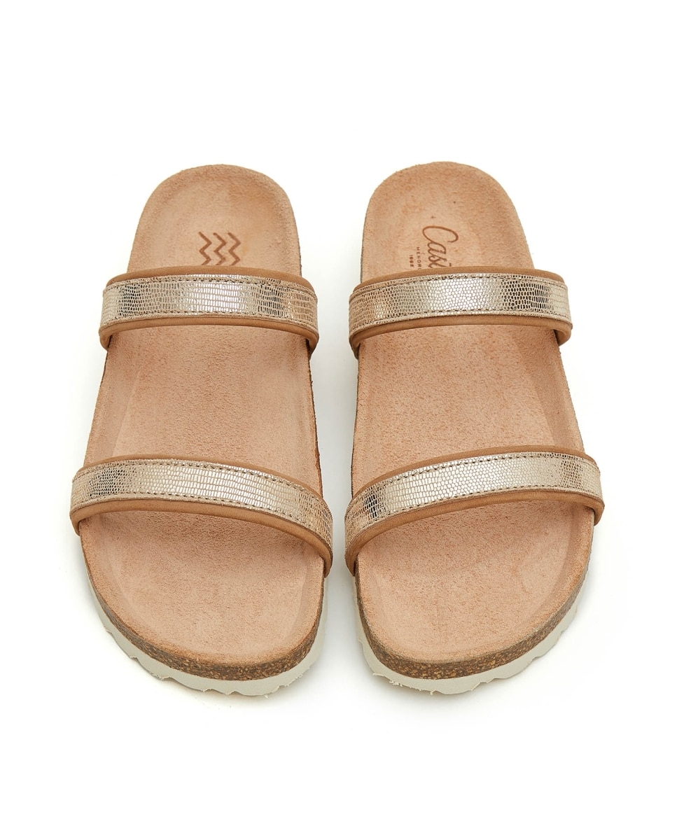 Sandalias de mujer con tiras metalizadas - CASTELL MENORCA - Beige Beige-3