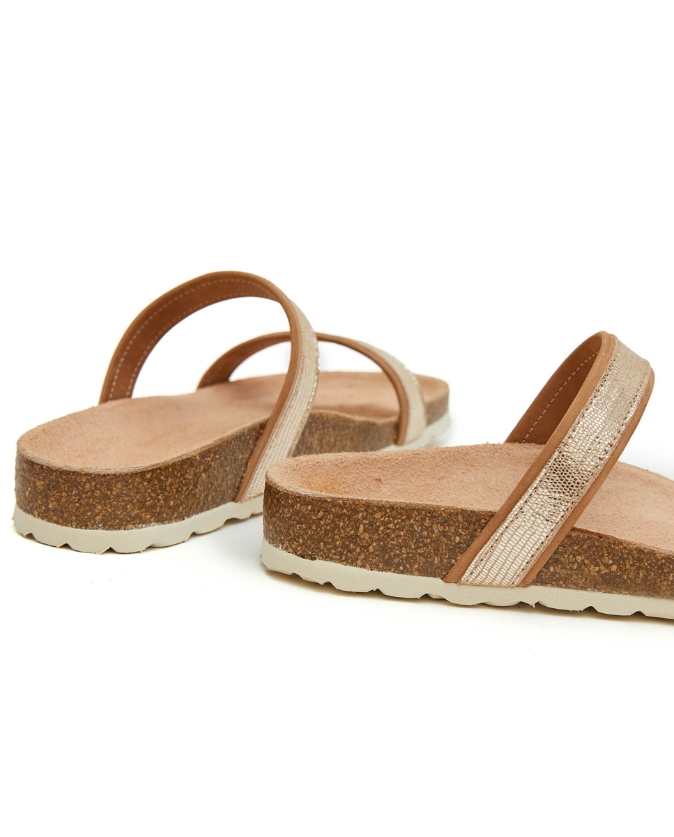 Sandalias de mujer con tiras metalizadas - CASTELL MENORCA - Beige Beige-4