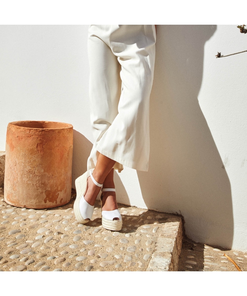 Alpargatas de cuña de mujer en piel blanca - CASTELL MENORCA - Blanco Blanco-2