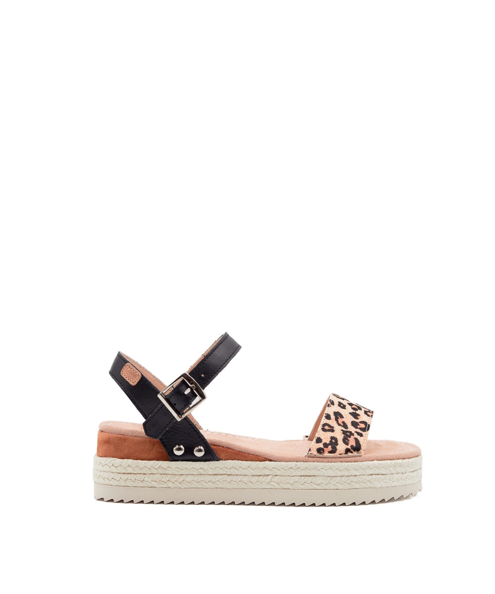 Sandalias planas de mujer de piel con animalprint - CASTELL MENORCA - Estampado Estampado-1
