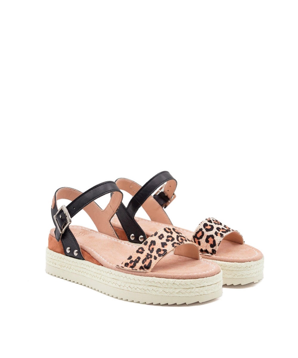 Sandalias planas de mujer de piel con animalprint - CASTELL MENORCA - Estampado Estampado-2