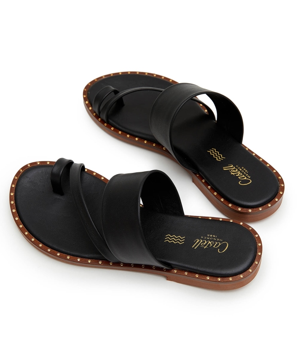 Sandalias de tiras de mujer con cintas - CASTELL MENORCA - Negro Negro-5