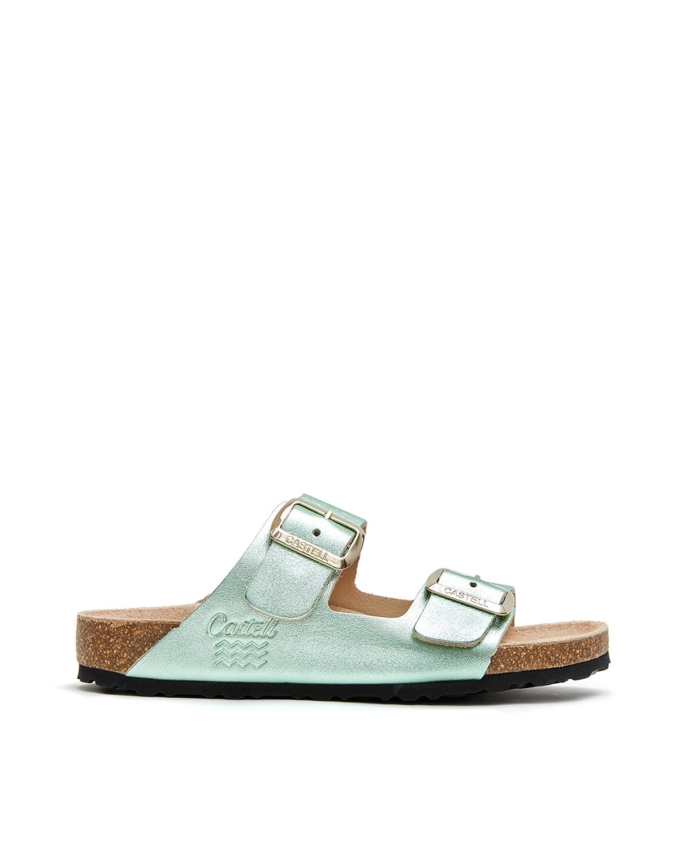 Sandalias de tiras con piel metalizada - CASTELL MENORCA - Verde Agua Verde Agua-1