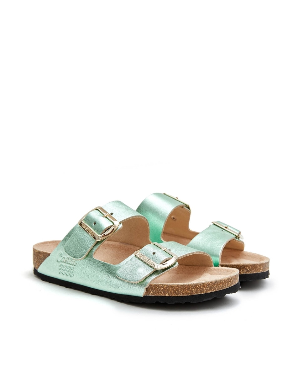 Sandalias de tiras con piel metalizada - CASTELL MENORCA - Verde Agua Verde Agua-2