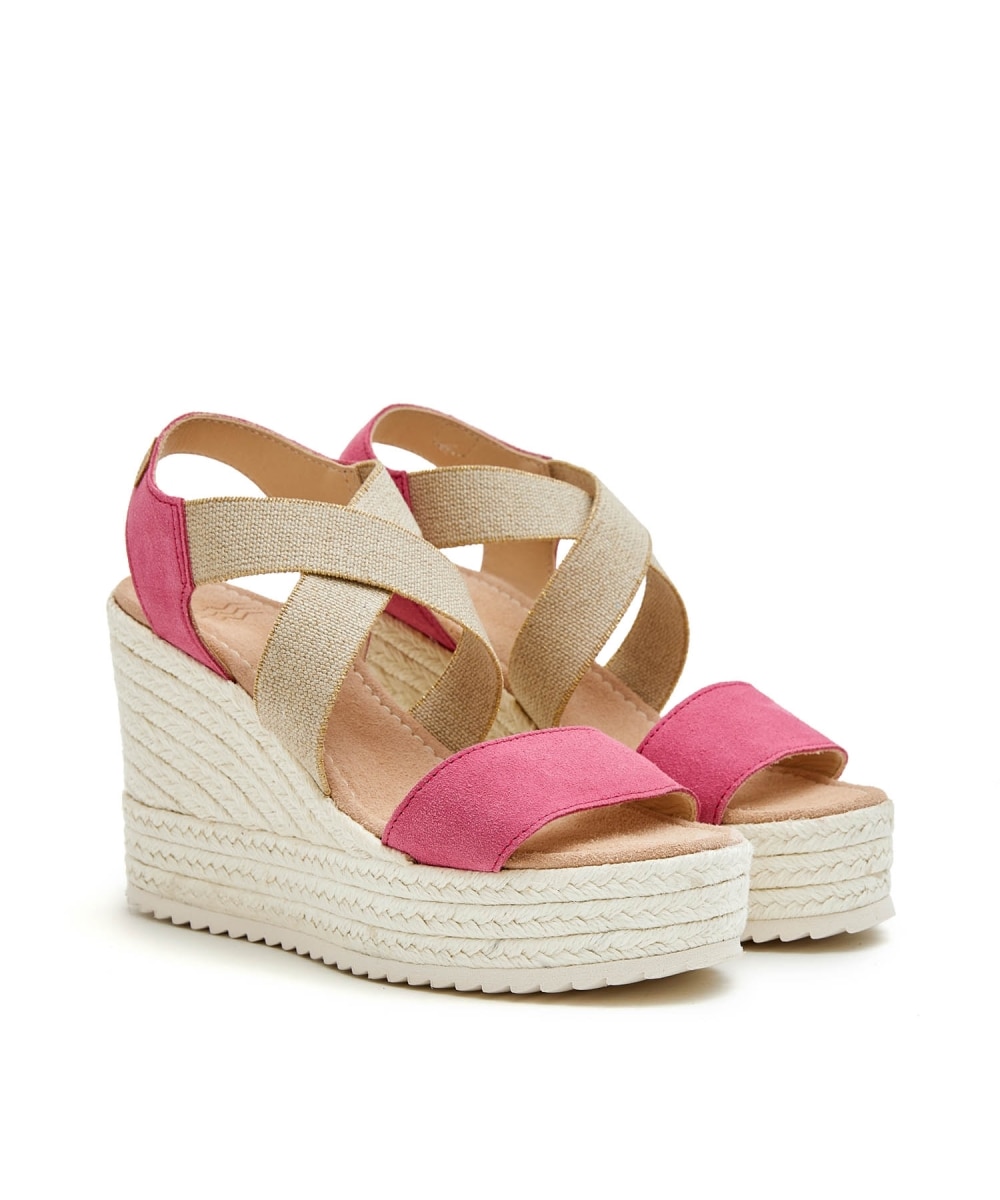 Sandalias de cuña con elástico cruzado - CASTELL MENORCA - Rosa / Verde Rosa / Verde-3