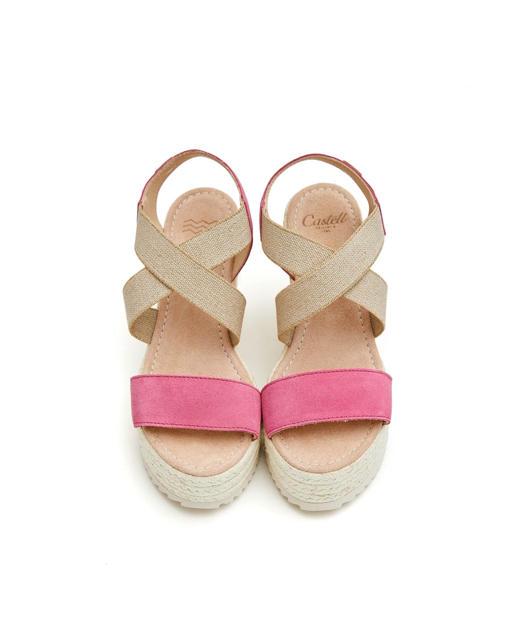 Sandalias de cuña con elástico cruzado - CASTELL MENORCA - Rosa / Verde Rosa / Verde-2
