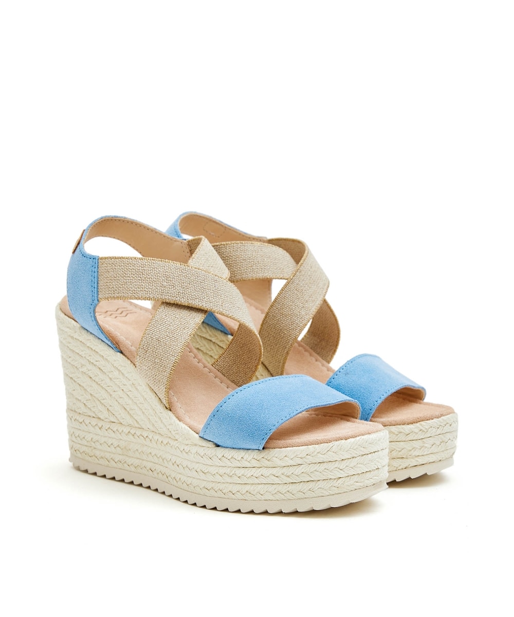 Sandalias de cuña con elástico cruzado - CASTELL MENORCA - Azul claro Azul claro-2