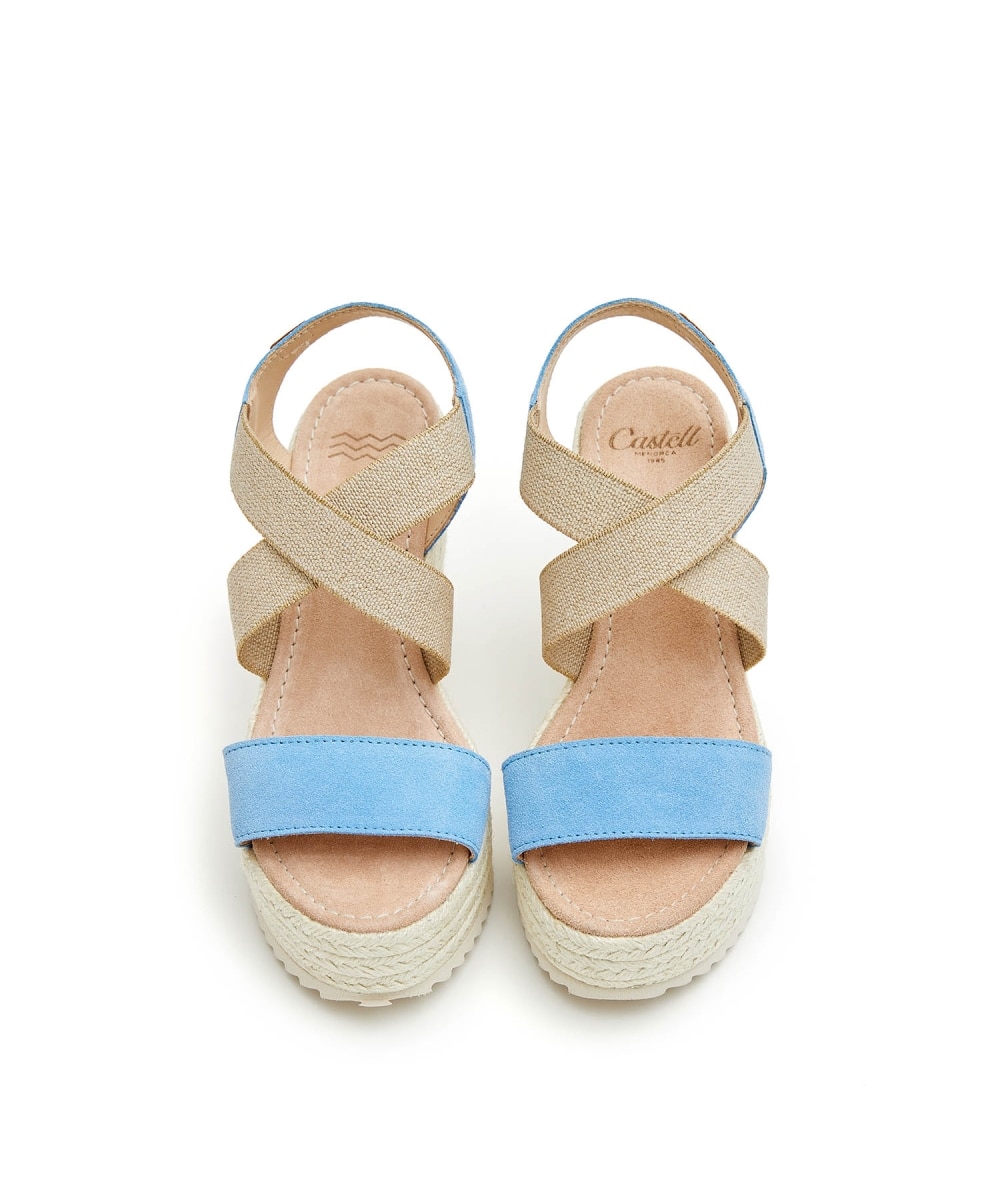 Sandalias de cuña con elástico cruzado - CASTELL MENORCA - Azul claro Azul claro-3