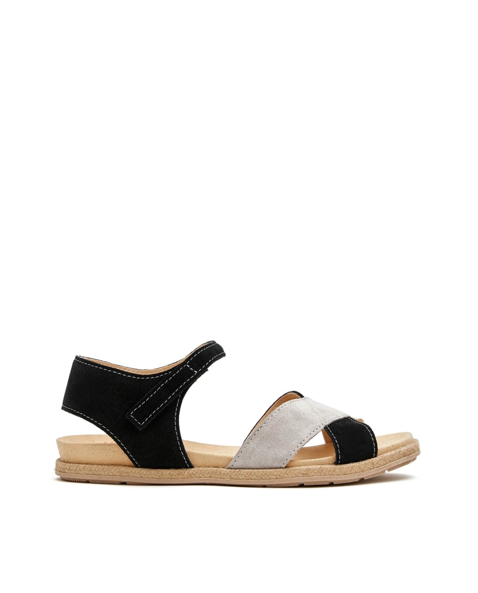 Sandalias de mujer con tiras cruzadas - CASTELL MENORCA - Negro / Blanco Negro / Blanco-1