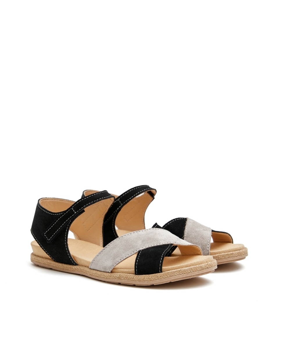 Sandalias de mujer con tiras cruzadas - CASTELL MENORCA - Negro / Blanco Negro / Blanco-2