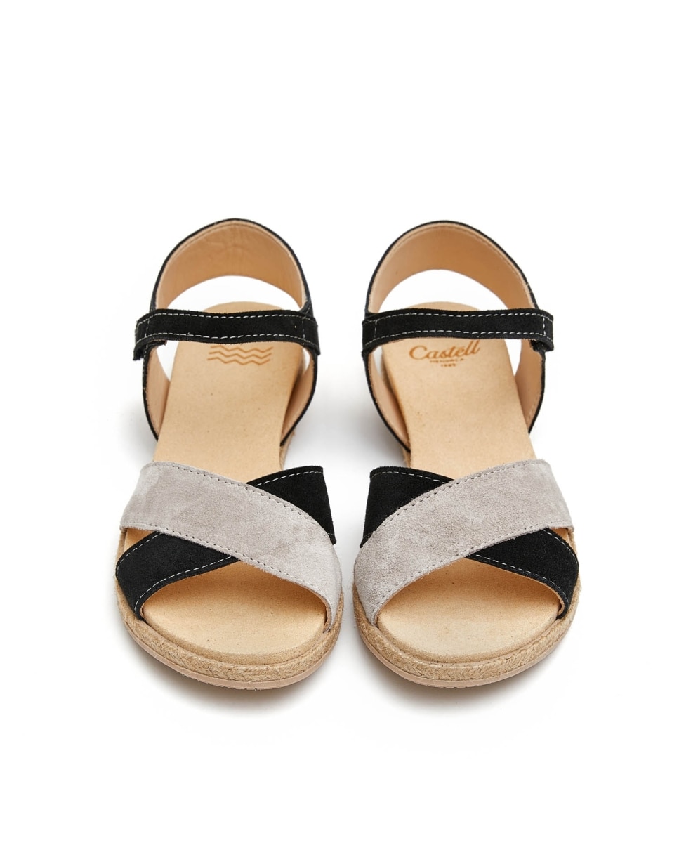 Sandalias de mujer con tiras cruzadas - CASTELL MENORCA - Negro / Blanco Negro / Blanco-3