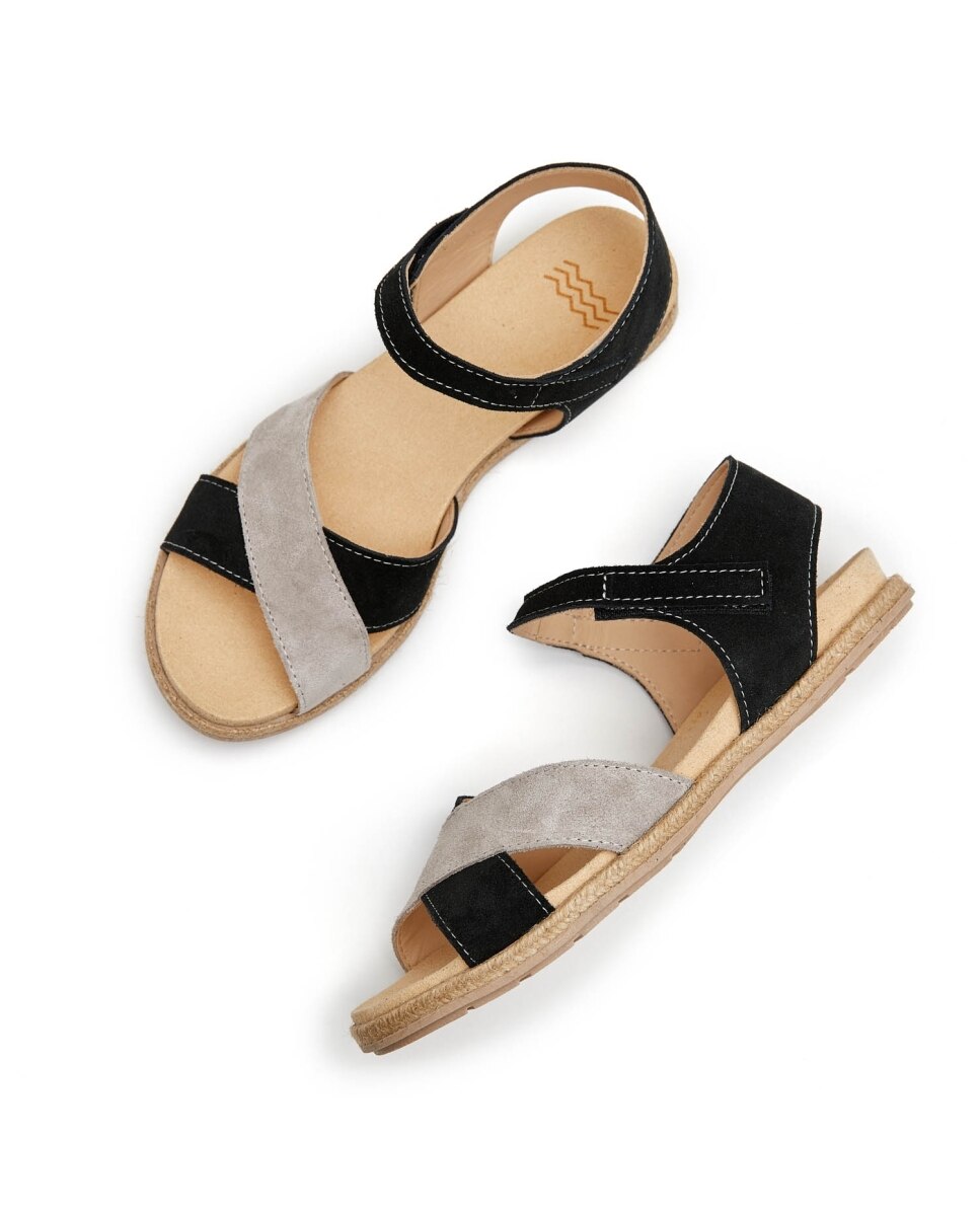 Sandalias de mujer con tiras cruzadas - CASTELL MENORCA - Negro / Blanco Negro / Blanco-4