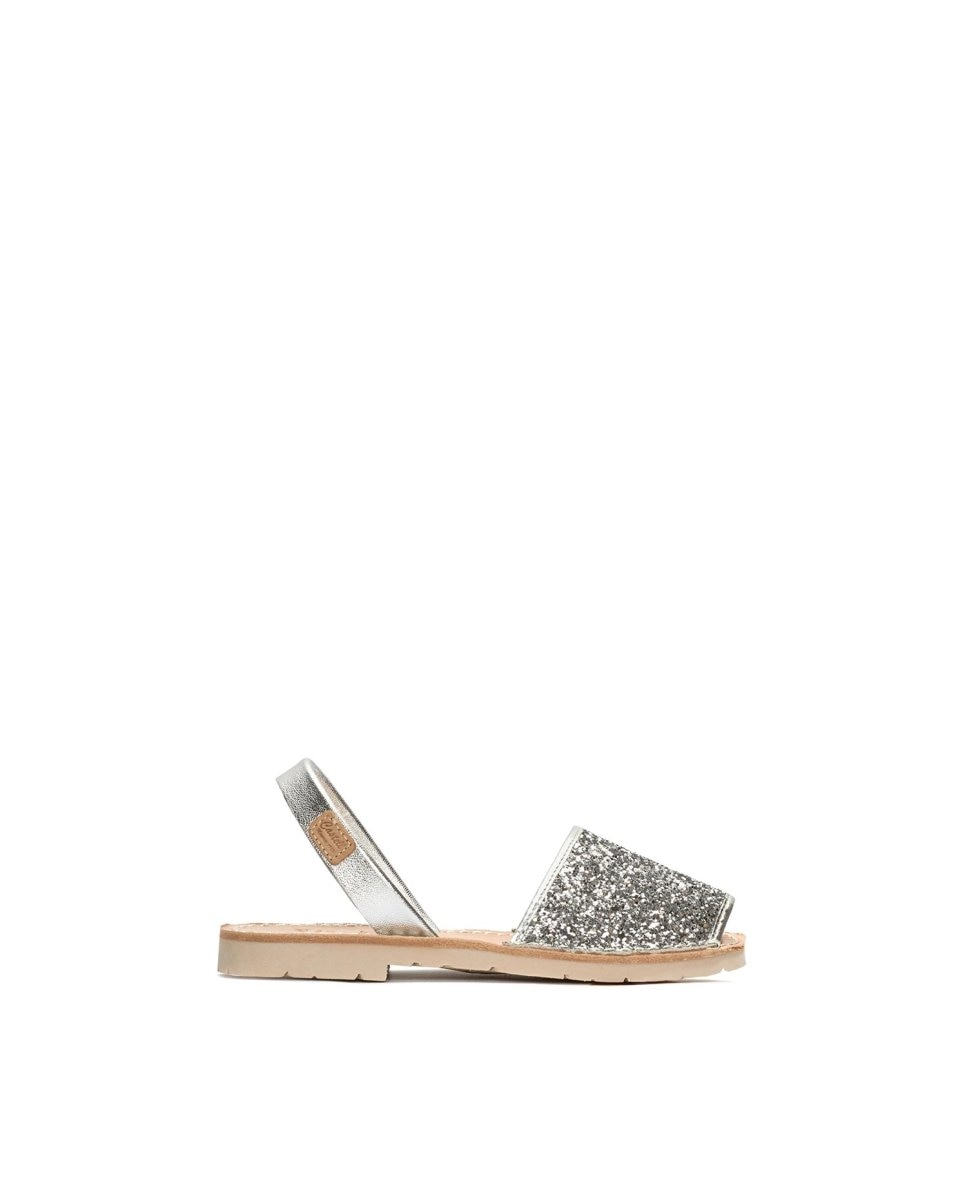Menorquinas de niña en piel acabado glitter - CASTELL MENORCA - Plata Plata-1