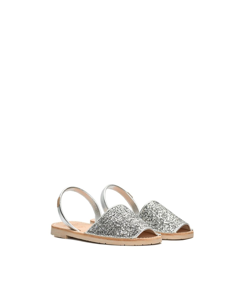Menorquinas de niña en piel acabado glitter - CASTELL MENORCA - Plata Plata-2