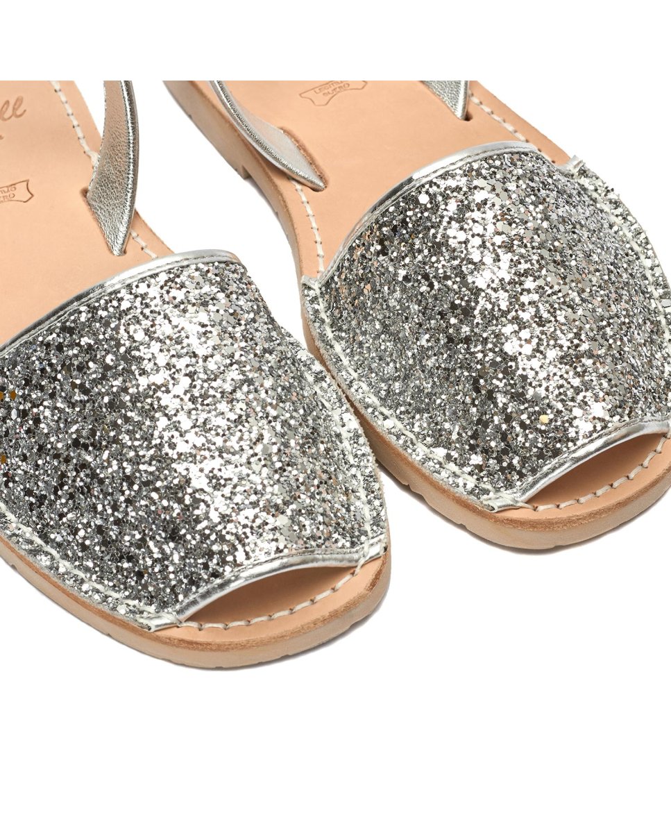 Menorquinas de niña en piel acabado glitter - CASTELL MENORCA - Plata Plata-3