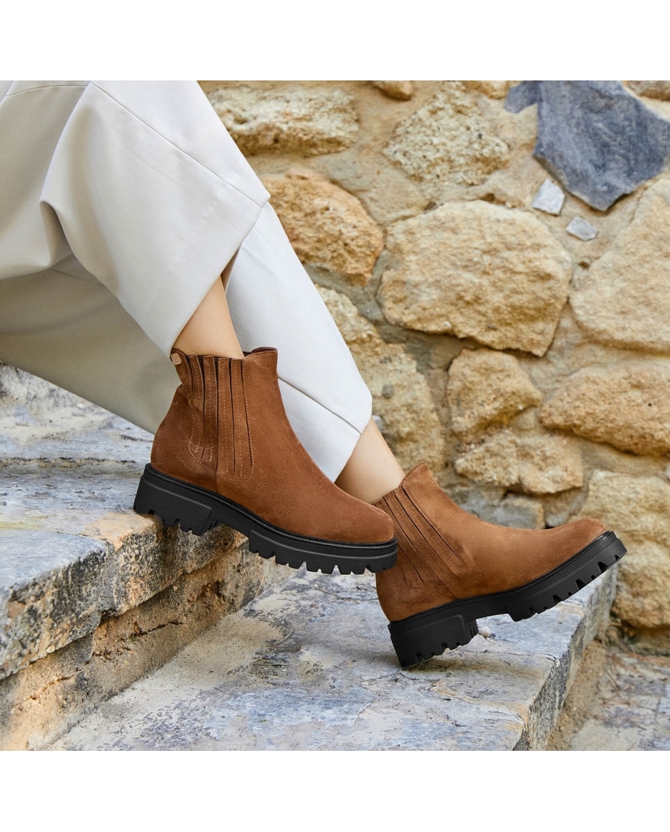 Botines de mujer de serraje - CASTELL MENORCA - Marrón Marrón-3