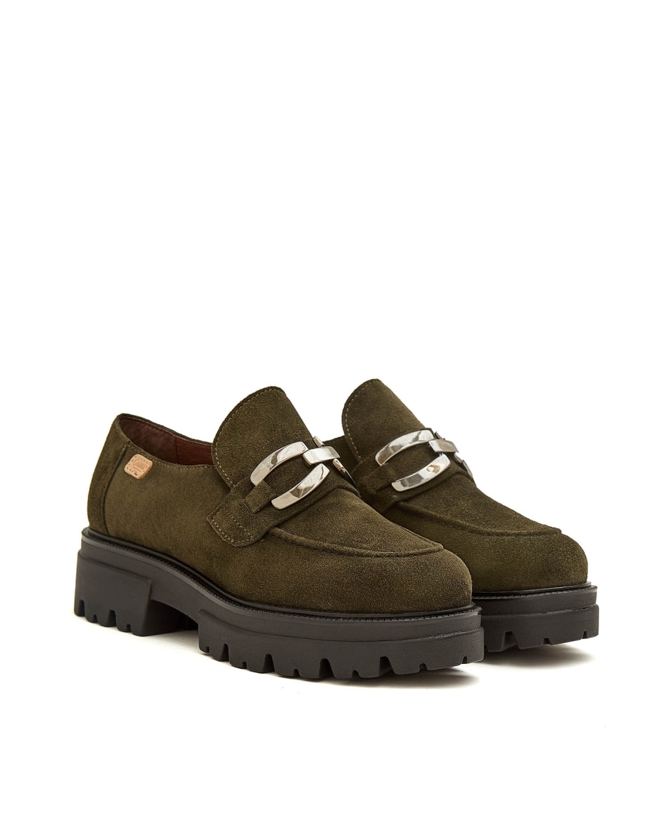 Mocasines de mujer de serraje - CASTELL MENORCA - Verde Oliva Verde Oliva-4