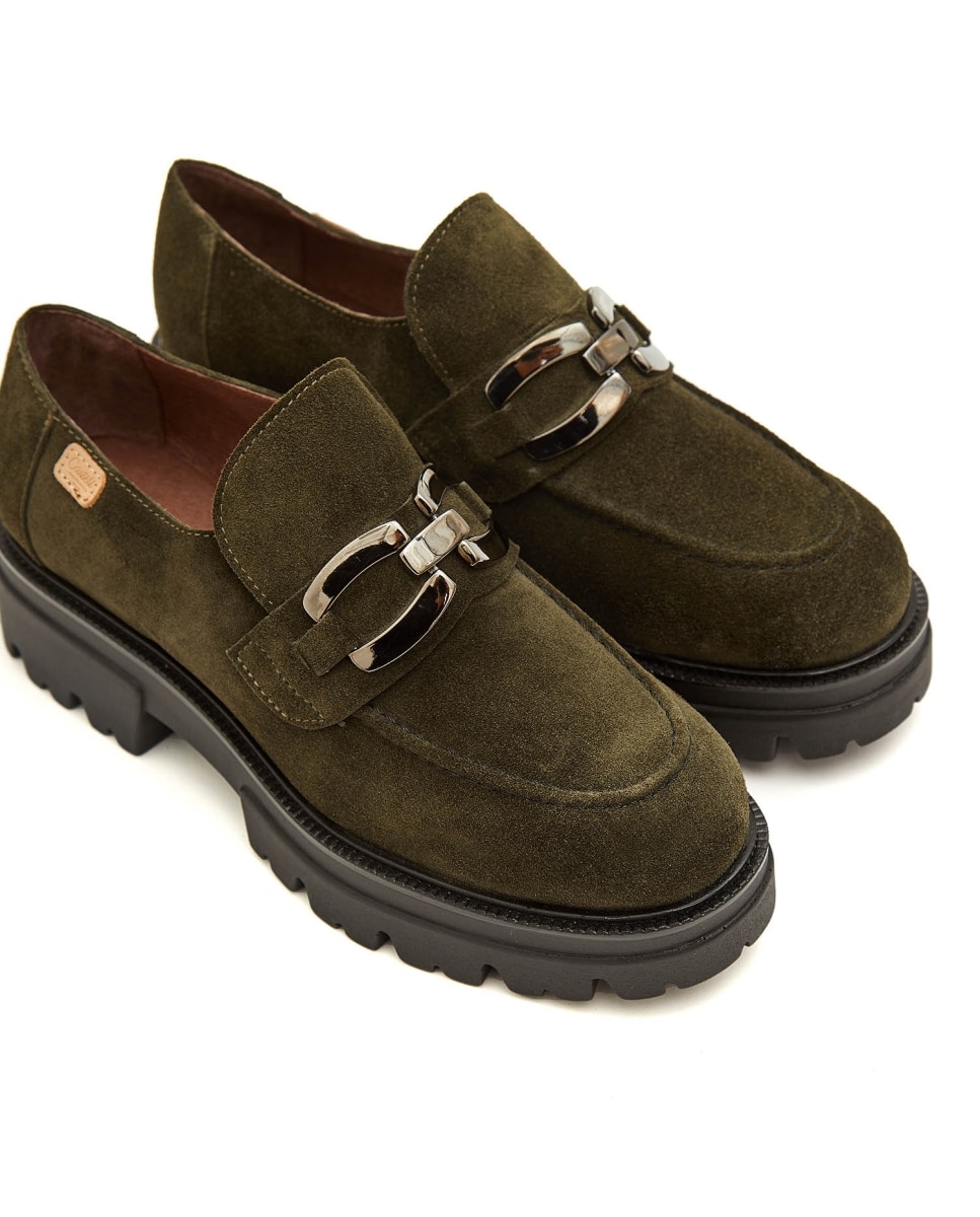 Mocasines de mujer de serraje - CASTELL MENORCA - Verde Oliva Verde Oliva-5