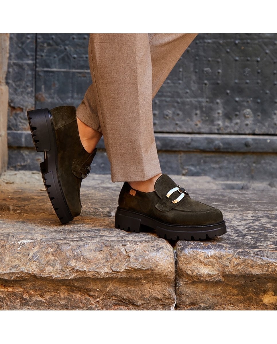 Mocasines de mujer de serraje - CASTELL MENORCA - Verde Oliva Verde Oliva-2