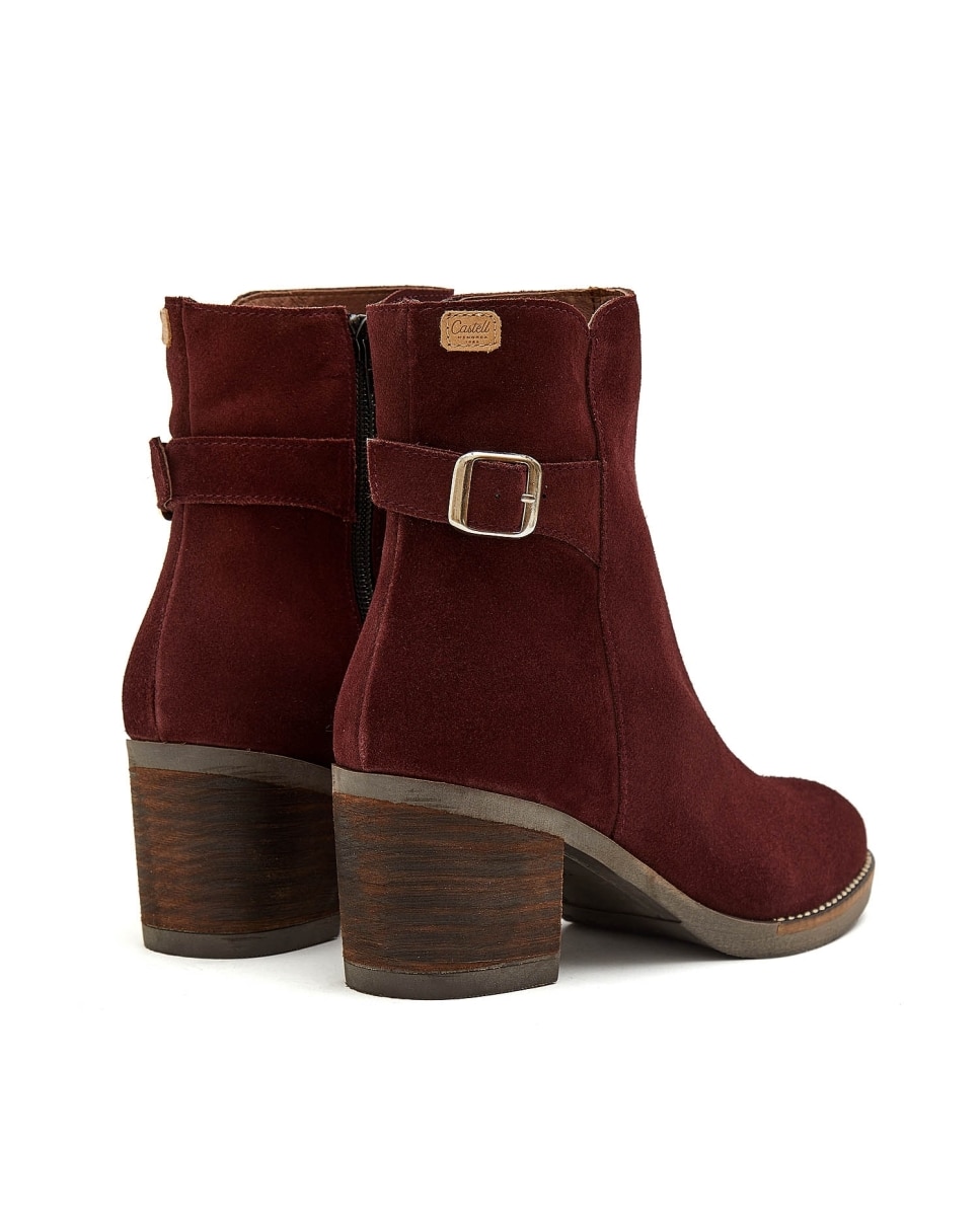Botines básicos de mujer de serraje con hebilla - CASTELL MENORCA - Marrón oscuro Marrón oscuro-3