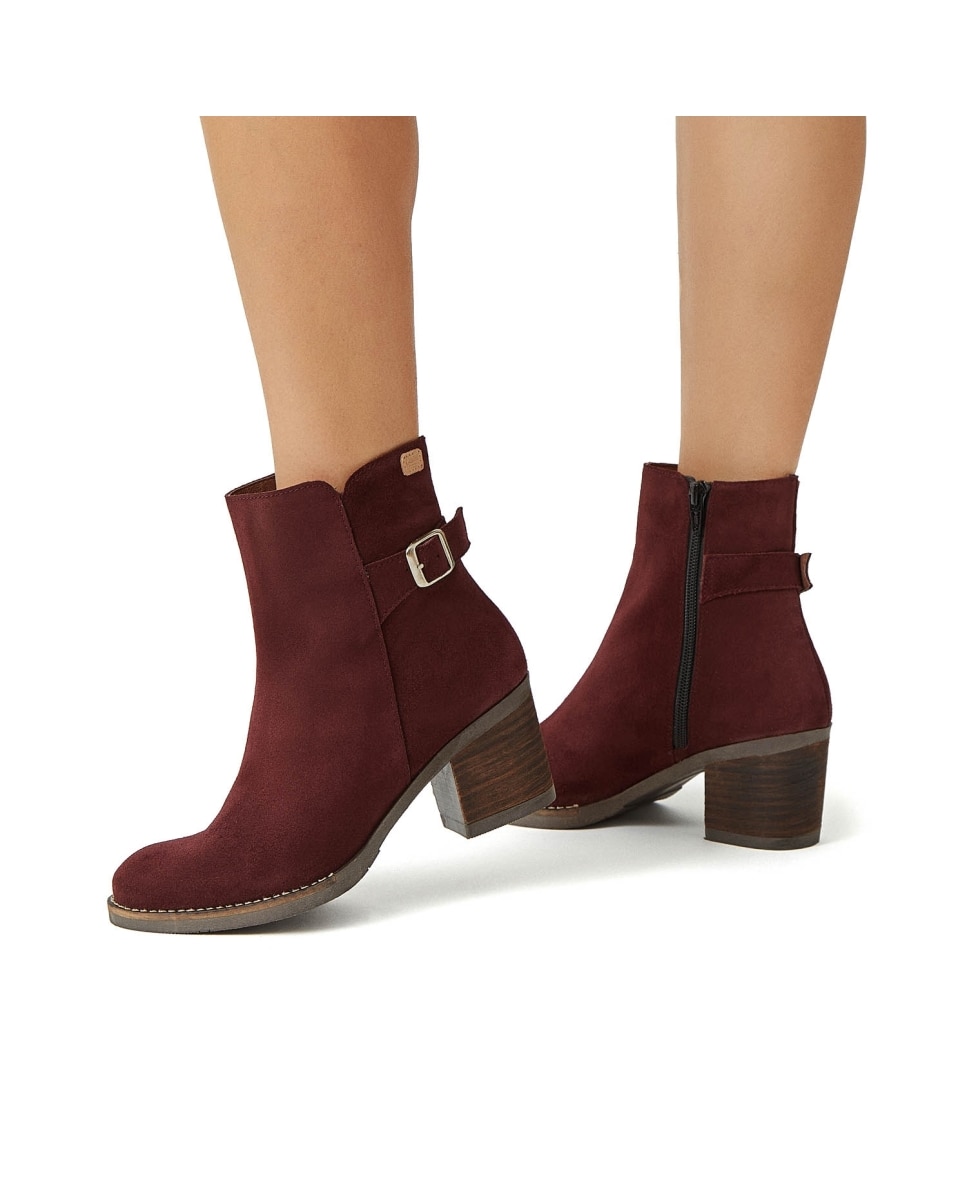Botines básicos de mujer de serraje con hebilla - CASTELL MENORCA - Marrón oscuro Marrón oscuro-4