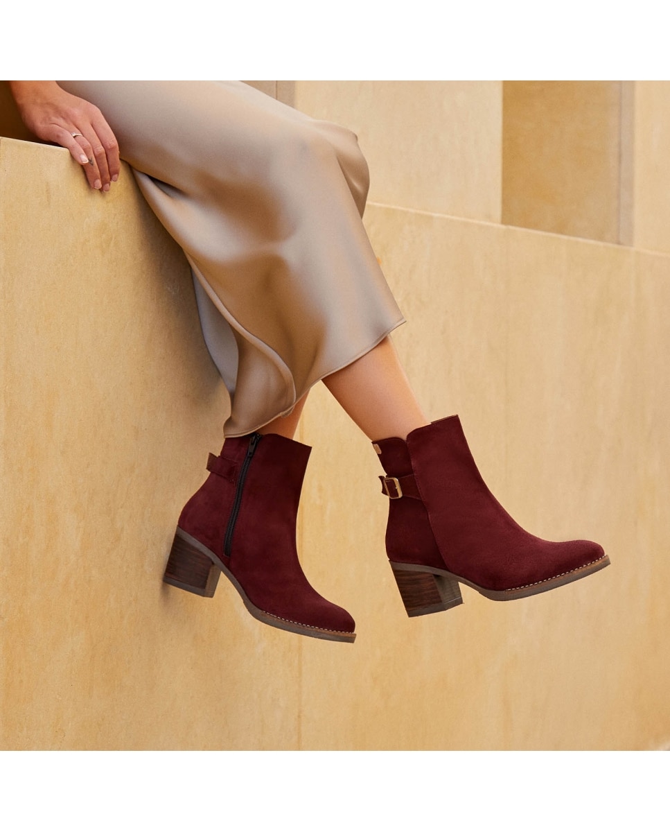 Botines básicos de mujer de serraje con hebilla - CASTELL MENORCA - Marrón oscuro Marrón oscuro-5