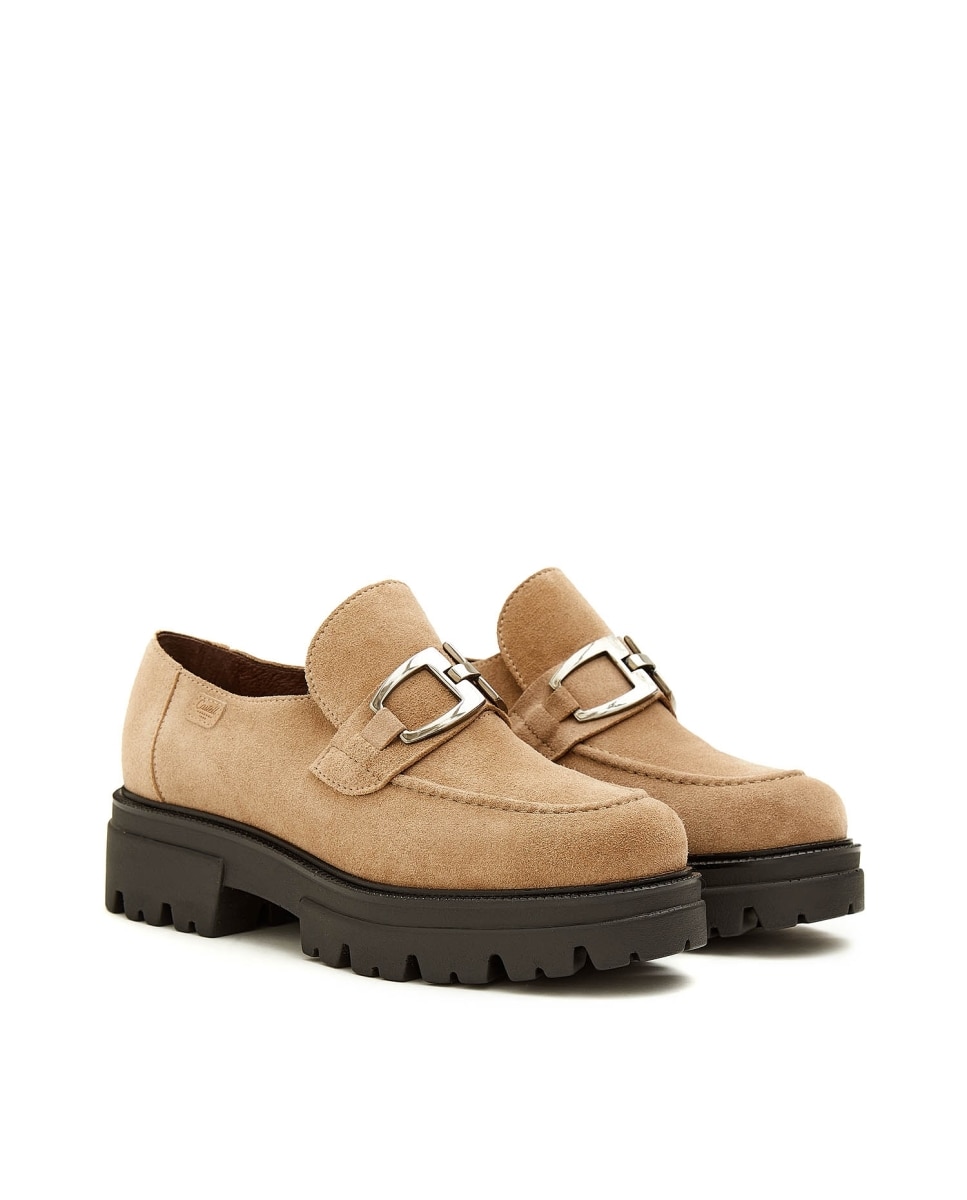 Mocasines de mujer de serraje - CASTELL MENORCA - Marrón claro Marrón claro-4