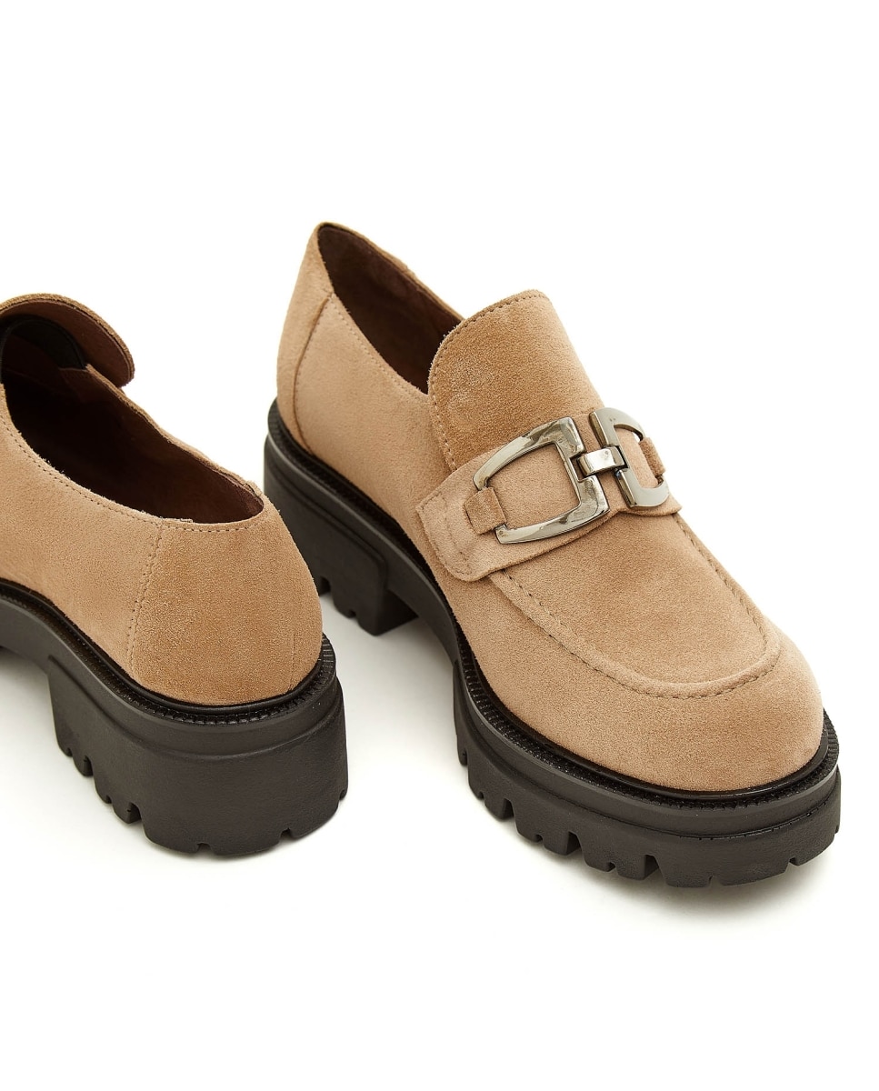 Mocasines de mujer de serraje - CASTELL MENORCA - Marrón claro Marrón claro-5