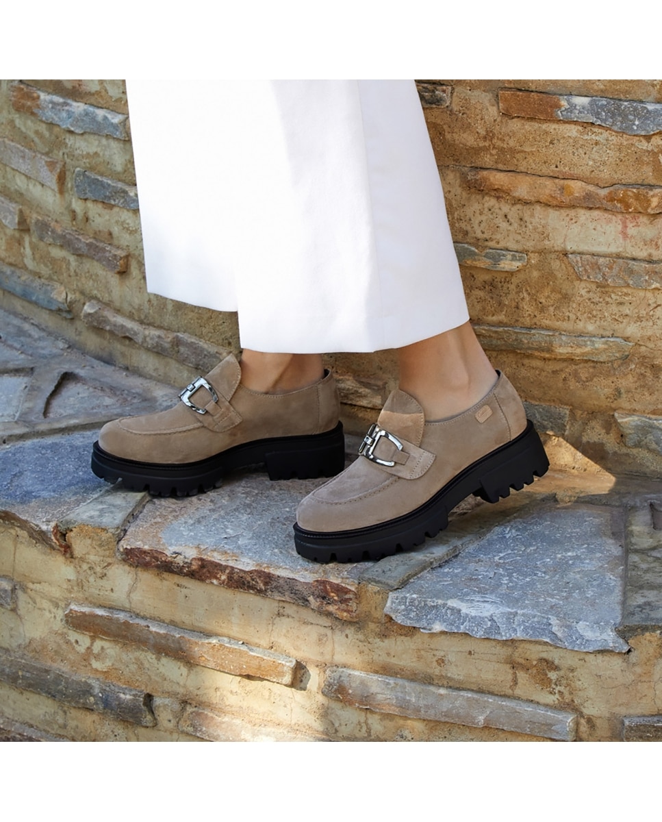 Mocasines de mujer de serraje - CASTELL MENORCA - Marrón claro Marrón claro-2