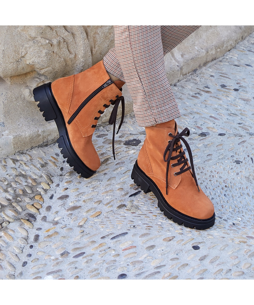 Botines básicos de mujer con cremallera - CASTELL MENORCA - Teja Teja-2