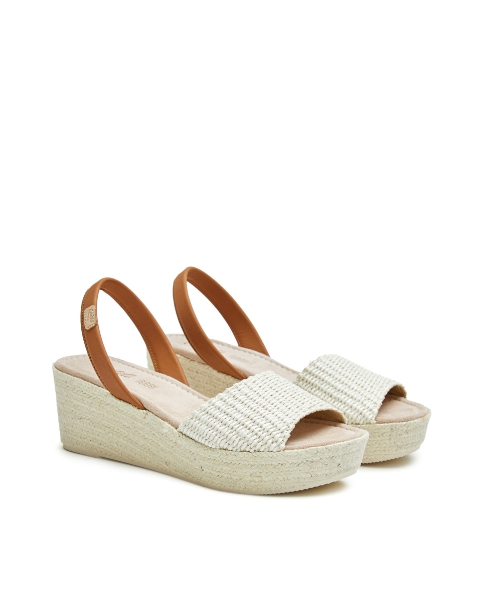 Menorquinas de mujer de rafia y cuero - CASTELL MENORCA - Beige / Blanco Beige / Blanco-3