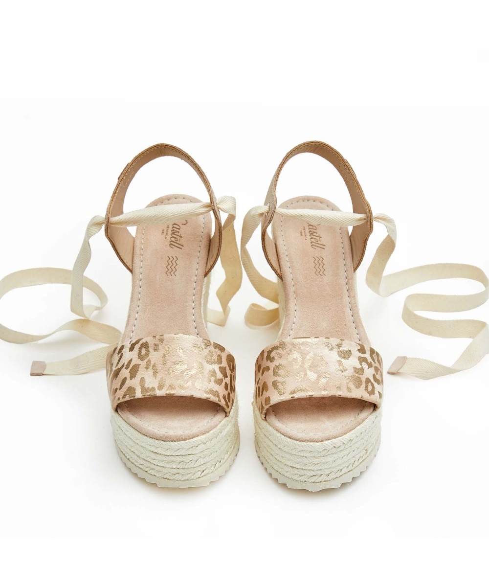 Sandalias de cuña con piel animal print - CASTELL MENORCA - Oro Oro-3