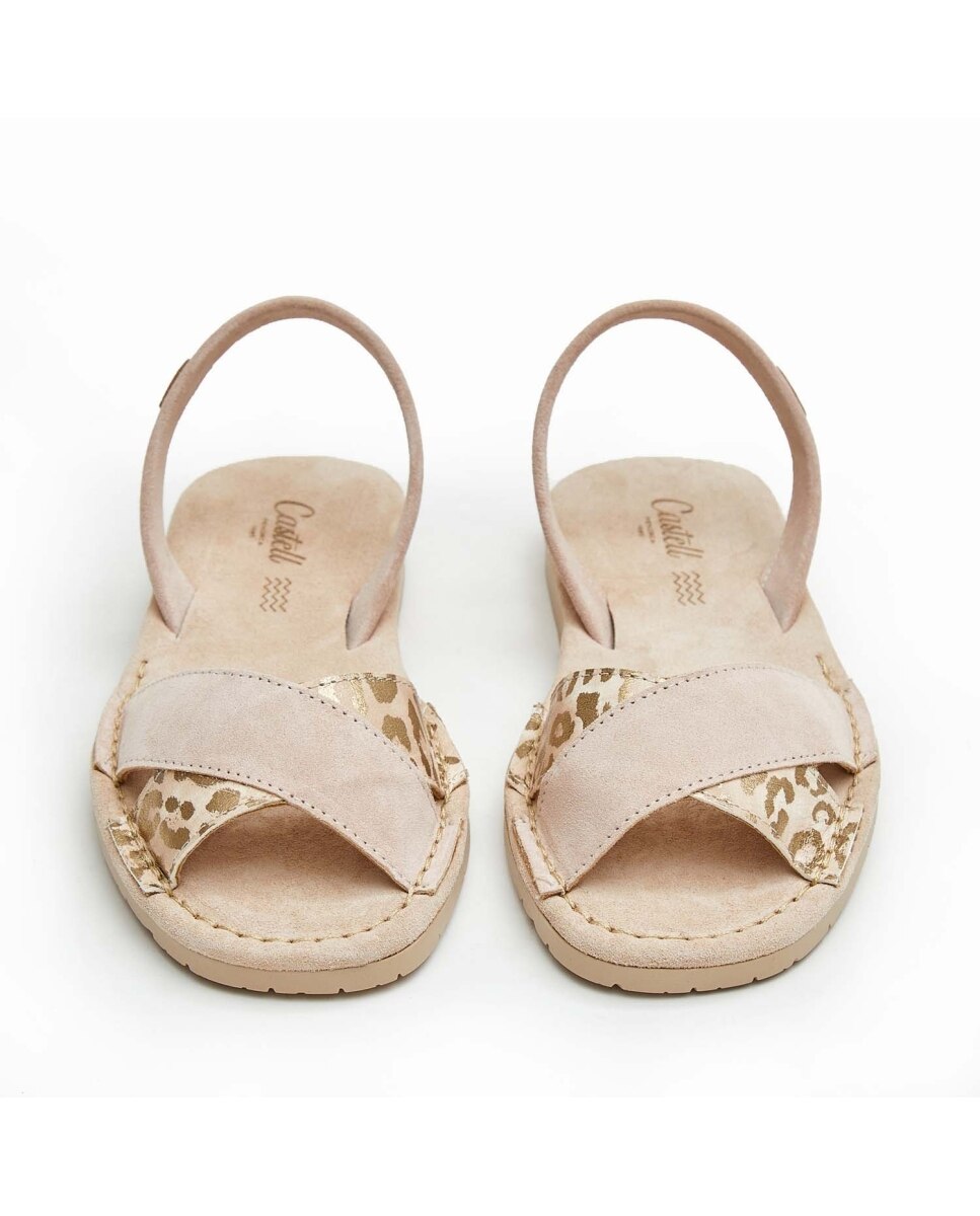 Sandalias de mujer con tiras cruzadas animal print - CASTELL MENORCA - Beige Beige-3
