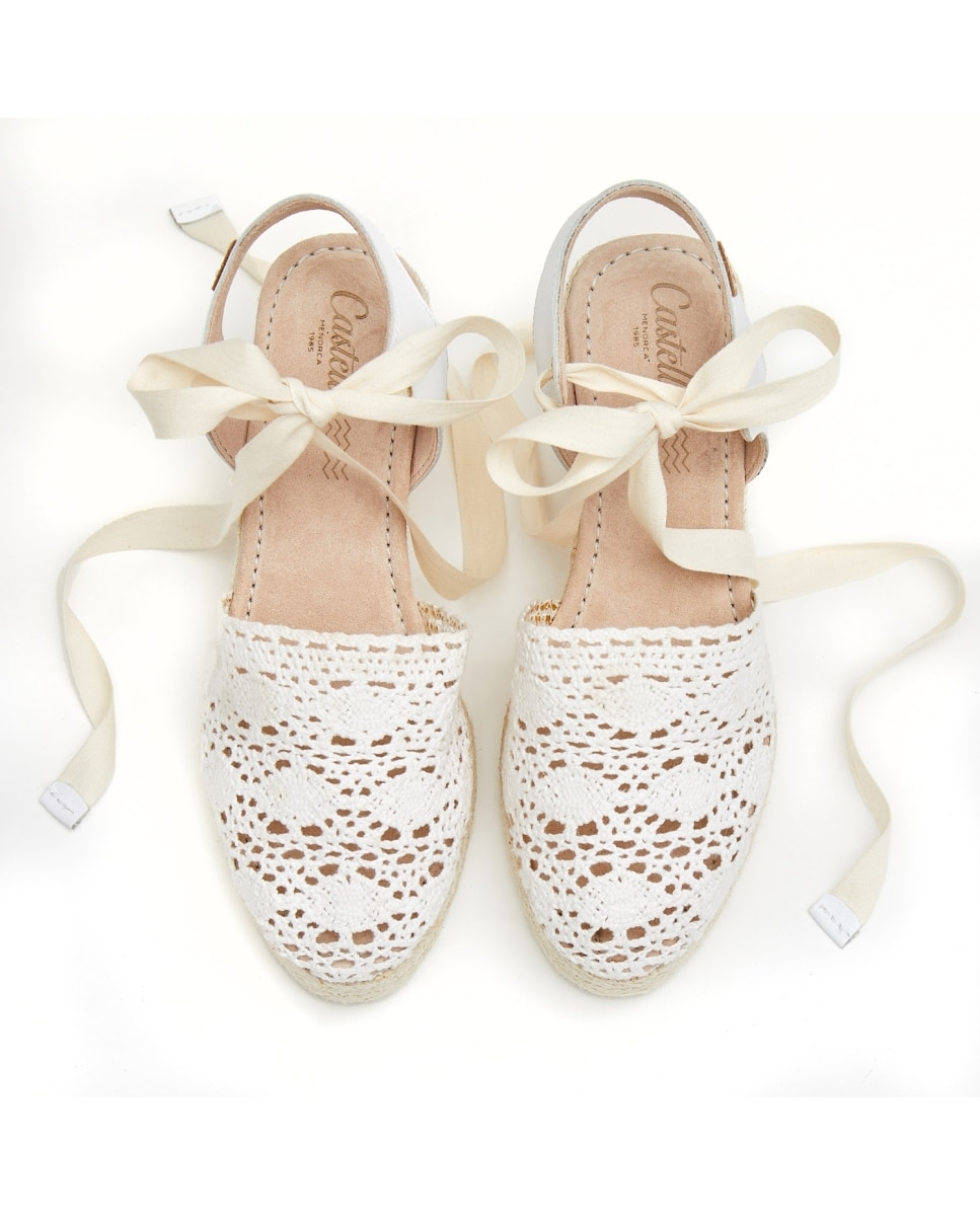 Sandalias de cuña de mujer de ganchillo - CASTELL MENORCA - Beige / Blanco Beige / Blanco-2