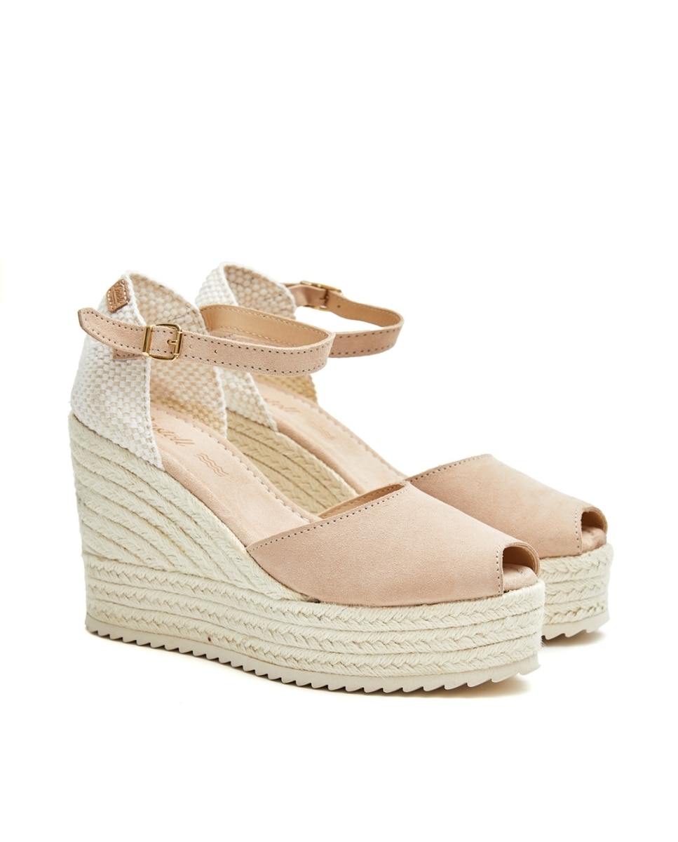 Sandalias de cuña de mujer en piel - CASTELL MENORCA - Beige Beige-4
