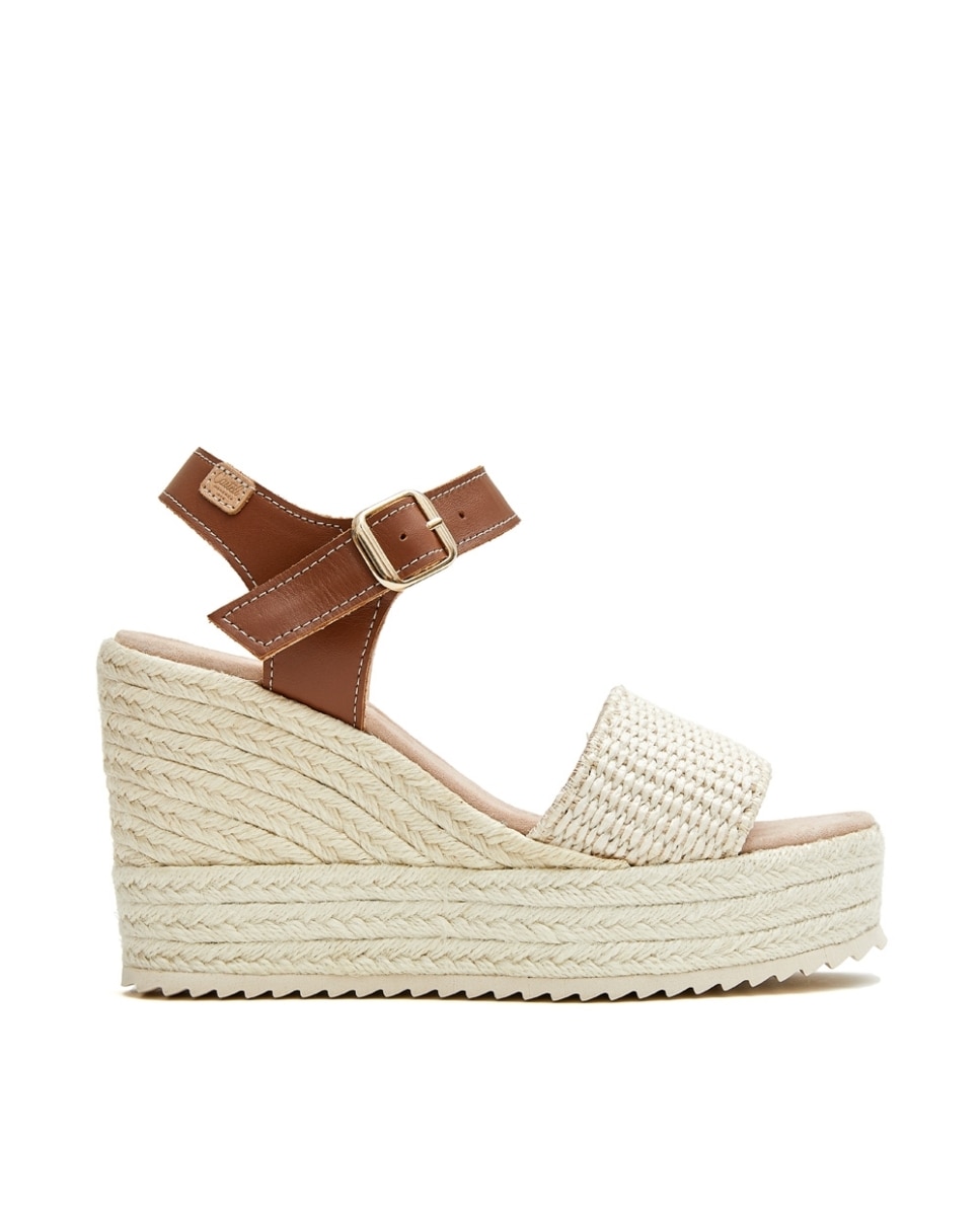 Imagen 0 de Sandalias de cuña de mujer de rafia beige Beige/Marrón