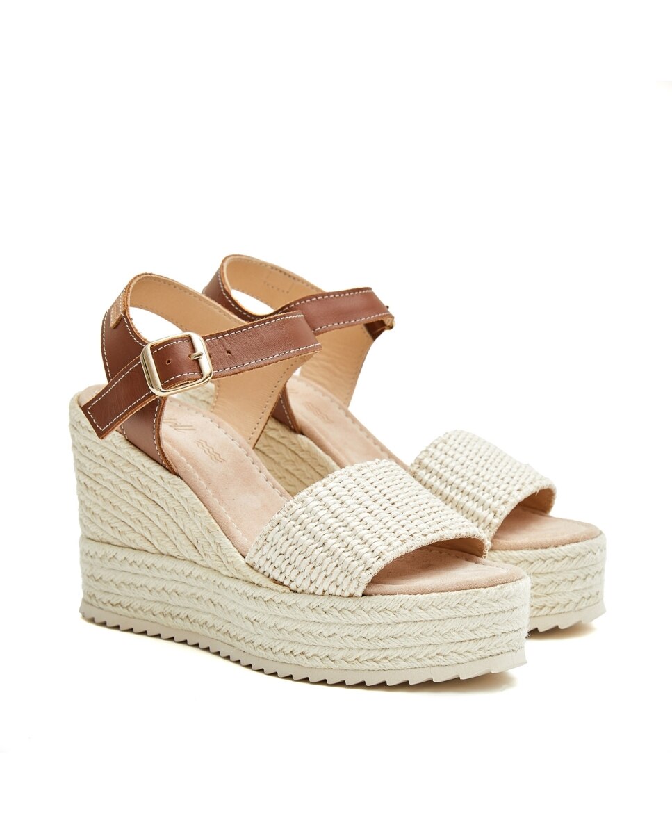 Sandalias de cuña de mujer de rafia beige - CASTELL MENORCA - Beige/Marrón Beige/Marrón-4