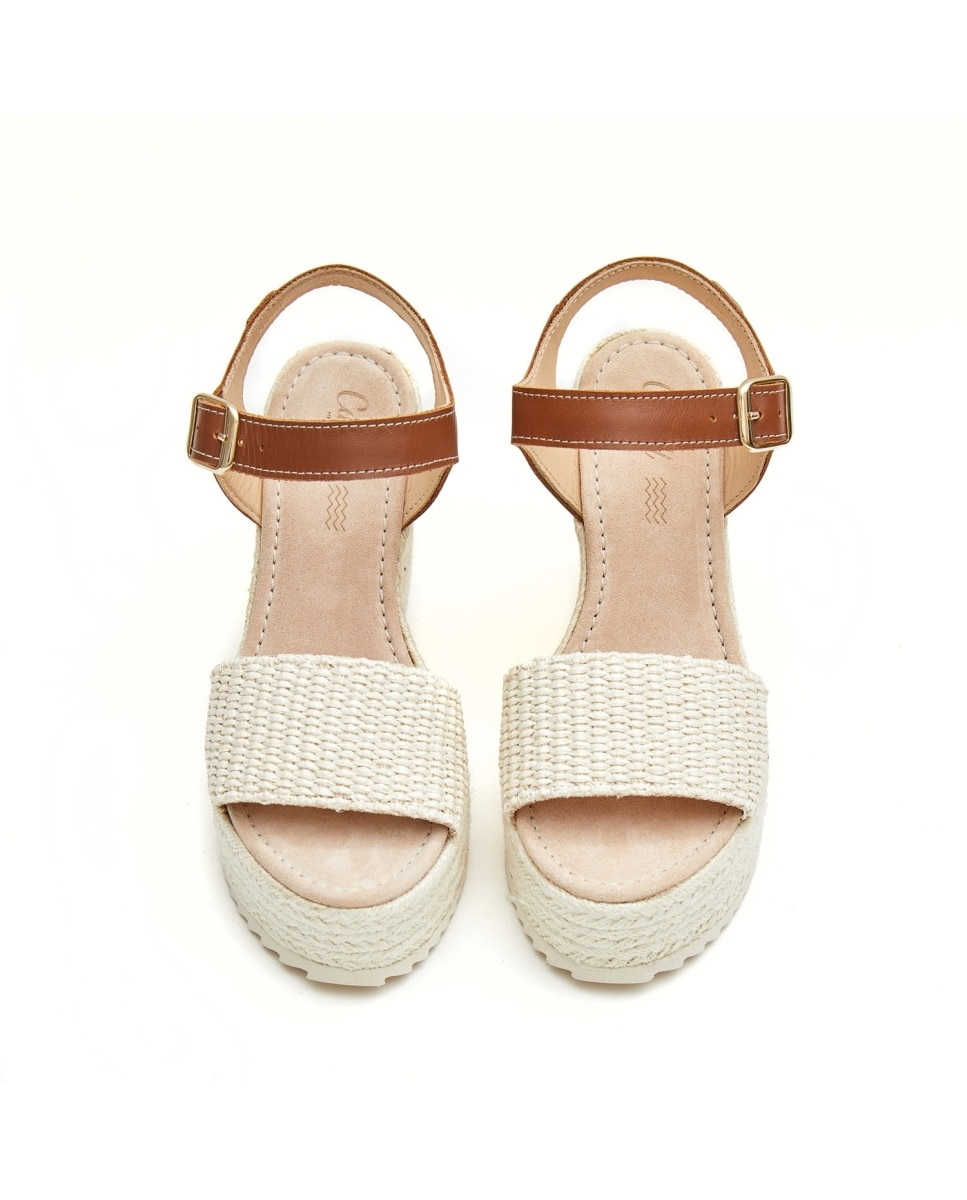 Sandalias de cuña de mujer de rafia beige - CASTELL MENORCA - Beige/Marrón Beige/Marrón-3
